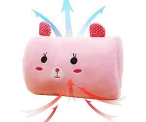 Coussin pour les mains - Manchon en peluche - En forme de lapin en peluche - 1 pièce pour et école - Design rose - Doux et chaud - Idéal pour les voyages et la sieste - Chauffe-mains