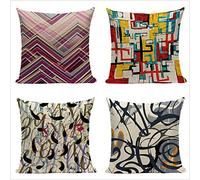 Coussin Rayures g Motif Lot de 4, Extérieur Housse Coussin 40x40cm Double Face Linen Coussin, pour Canapé/Patio/Ferme/Jardin/Salon/Salle/Décoration Cadeau avec Fermeture éclair Cachée