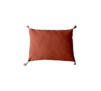 - Coussin rectangulaire Panama avec 4 pompons en jute - 70 cm x 50 cm - Orange terre cuite - Panama