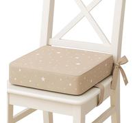 Coussin Réhausseur Enfant 32x32x8 cm pour Table - Réhausseur de Chaise avec Sangles Réglables et Dessous Antidérapant - Housse Amovible lavable à 30 degrés Beige avec étoiles blanches