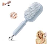 Coussin Rétractable Massage Peignon Brosse, Brosse À Cheveux Auto-nettoyant Pour Les Femmes, Outils De Styling De Cheveux Pour Cheveux Bouclés Humides Secs Endommagés Voyage Home(BLUE)