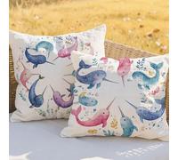 Coussin Rêve Housse de Coussin Narval Set de 2 Lin Carré Decoratif Taie Oreiller avec Fermeture à Glissière Lnvisible,Automne Canape Farmhouse Balcon Maison Salon de Jardin Decoratif,35x35cm RC-956