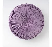 Coussin rond de canapé de 34.8 cm en velours de couleur pure pour décoration d'intérieur, coussin rond plissé, du lit, de la voiture (violet clair)