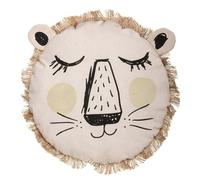 Coussin rond lion franges 38 cm