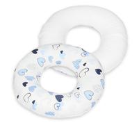 Coussin Rond Post Natal Coeurs Bleus Blanc