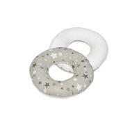 Coussin Rond Post Natal Etoiles Girses Et Blanches Sur Fond Gris Blanc