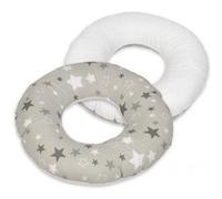 Coussin Rond Post Natal Etoiles Girses Et Blanches Sur Fond Gris Blanc