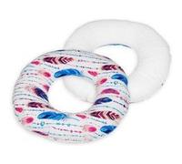 Coussin Rond Post Natal Plumes Multicolores Blanc