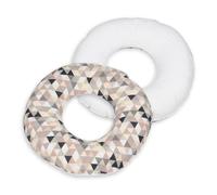 Coussin rond post natal triangles beiges blanc