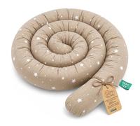 Totsy Baby Coussin serpentin XXL Roulé de lit Bordure - 200 cm - d’Allaitement décoratif Protection Bord Serpent XL Fait Main Motif Étoiles Blanches Beige Certificat Oeko-Tex