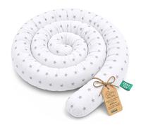 Coussin serpentin XXL 400 cm - bordure de lit, coussin d’allaitement décoratif, protection de lit, fait main, étoiles grises blanc