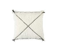 Coussin Sherpa 40x40cm Blanc Motif Géométrique Tressé Noir -