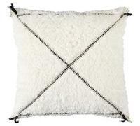 Coussin Sherpa 40x40cm Blanc Motif Géométrique Tressé Noir - Altobuy G