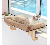 Coussin supérieur pour chat, fenêtre, perche, hamac orthopédique en bois dur de haute qualité et cadre en métal durable, idéal pour les chats grands et petits, couleur bois naturel avec gris