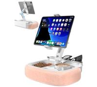 Coussin-Support iPad Genoux, Pince rotative 360°, Tissu Peluche Doux, Rose | Support tablette réglable avec bol amovible, compatible Kindle, détente mains-libres pour une utilisation confortable au lit