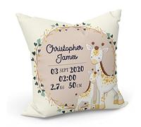 Coussin Taie 40 x 40 cm Naissance Personnalisable Illustration Animaux Faire-Part Idée Cadeau Bébé Parent Nouveau Né