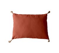 Coussin Terracotta avec 4 Pompons Jute - Rectangulaire 50x70 cm - 100% Coton certifié Oeko Tex - Oreiller décoratif de qualité - Collection Panama - Enjoy Home