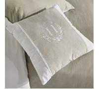 Coussin Déhoussable Brodéet Dentelle Coton Uni 40x40 Cm