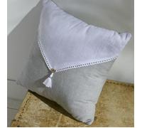 Coussin - TODAY - CHARME - Slub x Chambray x Pompon Capucune - 40 x 40 cm