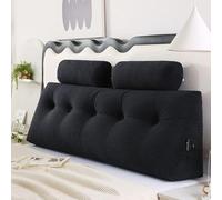 Coussin triangulaire pour tête de lit avec coussin cylindrique - Grand coussin de lecture pour positionnement du lit - Noir - 200 cm - Parfait pour le confort et la détente