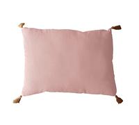 Coussin Vieux Rose avec 4 Pompons Jute - Rectangulaire 50x70 cm - 100% Coton certifié Oeko Tex - Oreiller décoratif de qualité - Collection Panama - Enjoy Home