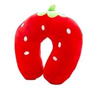 Coussin Voiture Enfant Soutien Nuque Appui-tête Doux Voyage Avion Bus Voiture Train Usage Domestique modèle Fraise Rouge idée Cadeau Noël Anniversaire Peluche Confort Cervical Relax