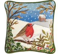 Coussins à broder Bothy Threads Gobelin Kit de broderie "Quand les rouges-gorges apparaissent", image à broder pré-imprimée, TVW4, 36x36cm