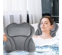 Coussins de Bain, Coussin Baignoire 4D avec 6 Ventouses Antidérapant et Puissantes pour Oreiller Spa, Jacuzzi, Bain à Remous, Accueil Spa,Coussin de Nuque, pour Tous Types de Baignoire (Grey) (A)