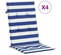 vidaXL Lot de 4 coussins de chaise à dossier haut – anti-glisse – Rayures bleu/blanc