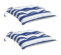 vidaXL Coussins de chaise – Lot de 2, rayures bleues et blanches, 40x40x7 cm