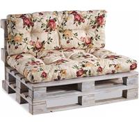 Coussins de palette, coussins de canapé de jardin, coussins matelassés remplis de mousse de Poulirette granulée, nombreux coloris et tailles PPI (Set (coussin d'assise 120x80 + dossier 120x40), fleurs