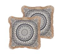 Coussins Décoratifs Beige et Noir en Polyester 45 x 45 cm à Franges 2 u.GERANIUM