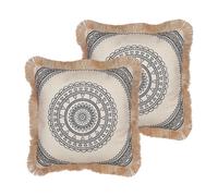 Coussins Décoratifs Beige et Noir en Polyester 45 x 45 cm à Franges Lot de 2 AGR