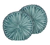 Coussins Décoratifs Bleu-Vert en Velours 40 cm Rond Tissu Plissé Glamour Lot de