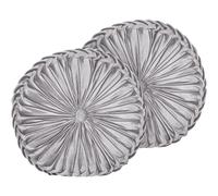 Coussins Décoratifs Gris en Velours 40 cm Rond Tissu Plissé Glamour Lot de 2 Uda