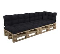 POKAR Set de 6 Coussins Matelassé pour Palettes Euro: 2X Assise 120x80cm + 2X Dossier 120x40cm + 1x Dossier 60x40cm + 1x Coussin 40x40cm, Canapé de Jardin, sans Palette, Noir