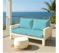 Lot de 3 Coussins Déhoussables Rayures Turquoises pour Salon de Jardin - Confort Premium, Anti UV Assise: 120 X 60 cm Dossier: 35 x 60 cm - Déco Arts