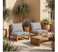 Déco Arts - Lot de 2 Coussins Déhoussables Salon Jardin 50x50 - Assise 50x50 + Dossier 50x35 cm - Imperméable Anti-UV - Remplacement Mobilier Jardin Terrasse Balcon Véranda - Rayures Gris Foncé