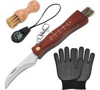 Couteau À Champignons Avec Brosse,Boussole Et Gants,Couteau Mycologique De Poche Pliant,Avec Brosse Poil De Sanglier,Couteau De Camping