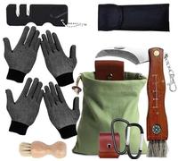 Couteau à Champignons avec Brosse,Boussole et Pochette,Couteau à Champignons inoxydable,Couteau Mycologique de Poche Pliant,avec Brosse Poil de Sanglier,pour l'extérieur et Le Camping-cadeau chasse