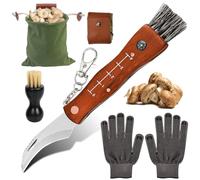 Couteau à champignons avec brosse et règle, kit portable pour cueilleurs de champignons, couteau à champignons pliable en acier inoxydable, couteau à champignons, couteau pliant, avec brosse à champig