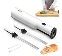 Couteau à découper la viande électrique, trancheuse à viande rechargeable sans fil avec 2 lames en acier inoxydable, système de dégagement rapide 2S, faibles vibrations et bruit