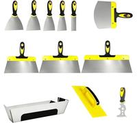 Couteau à Enduire Spatule Enduit, Lot 12 Pièces Spatule Inox Multifonction, Outillage Bricolage Lisseuse Enduit, Manche Antidérapant Acier Inoxydable Réparation Mur