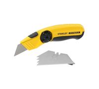 STANLEY 0-10-780 Couteau à Lame Fixe Gamme FATMAX - Corps Bi Matière - Large Bouton Poussoir - Accès Facile aux Lames - Nez Magnétique - Réservoir de 10 Lames - Fourni avec 5 Lames Trapèze