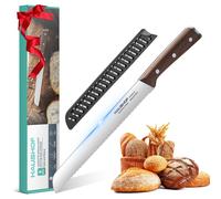 HAUSHOF Couteau à Pain en Acier Inoxydable avec Poignée en Bois, Couteau Pain 20 cm avec Fourreau, Coupe Pain Couteau de Cuisine pour Pains, Pâtisserie, Desserts