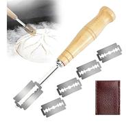 Couteau à Pain, Lame Boulanger avec 5 Acier Inoxydable Lames,Housse De Protection en Cuir,pour Pain Baguette Pâte Bretzel