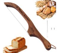 Couteau à Pain Personnalisé avec Gravure - Trancheur Dentelé pour Gauchers/Droitiers, Cadeau Unique pour Boulangers de Pain Maison - Inclut Tournevis et Vis de Rechange (Acacia)