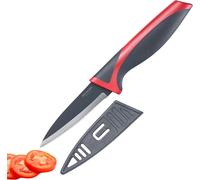 Couteau À Peler Droit, Longueur De La Lame: 8cm, Protège-Lame, Acier Inoxydable/Plastique, Gris/Rouge, 14522280[App8810545]