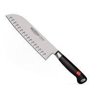 Couteau Burgvogel Santoku Solingen forgé, 18 cm, Master Line, Bord cannelé, Inoxydable, Noir, Couteau de Chef Japonais Lavable au Lave-Vaisselle