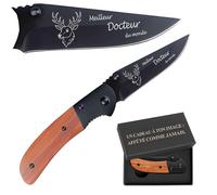 Couteau Cerf Meilleur Docteur du monde | Canif | Couteau pliant | Chasse Animal | Boîte de rangement | Idée Cadeau Noël Papa Anniversaire